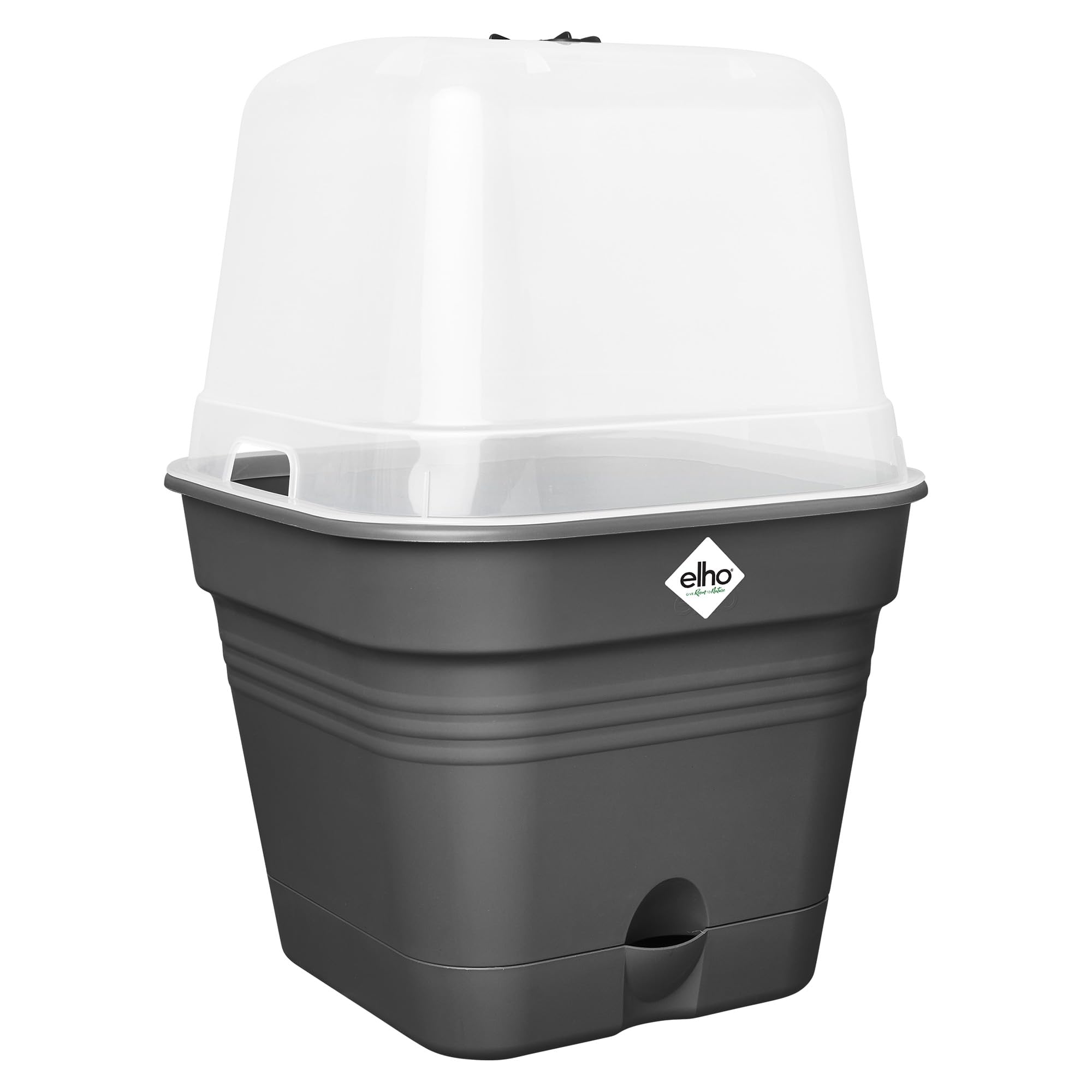 elho Green Basics Growpot Square Allin1 35 - Seed Propagator with Lid - 100% Recycled Plastic - Ø 34.6 x H 29.2 cm - Black/Living Black