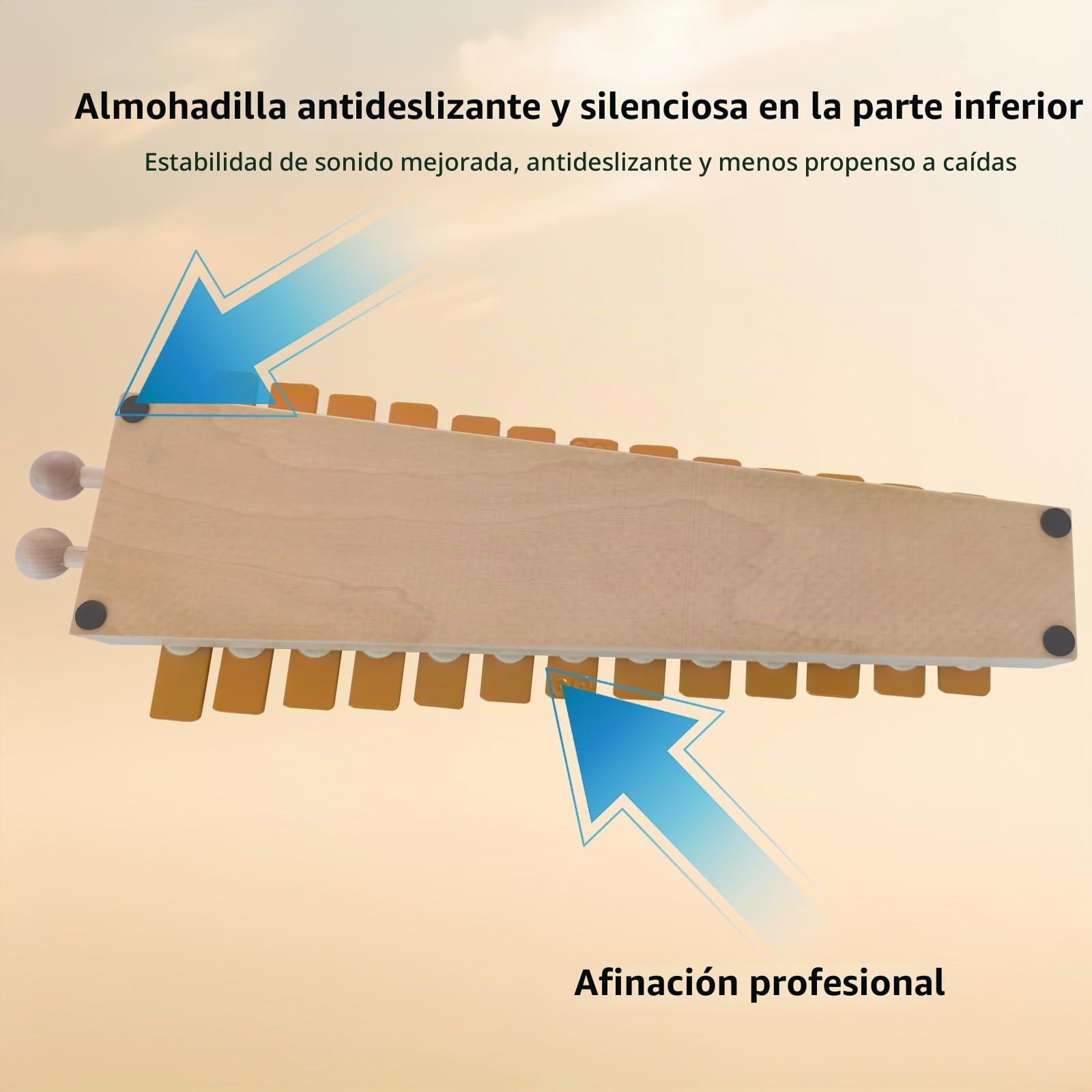 Dilwe Xilófono, Glockenspiel Clásico de Color Madera de 13 Notas con Llaves de Metal y Parte Inferior Antideslizante, 2 Mazos para Estudiantes Principiantes