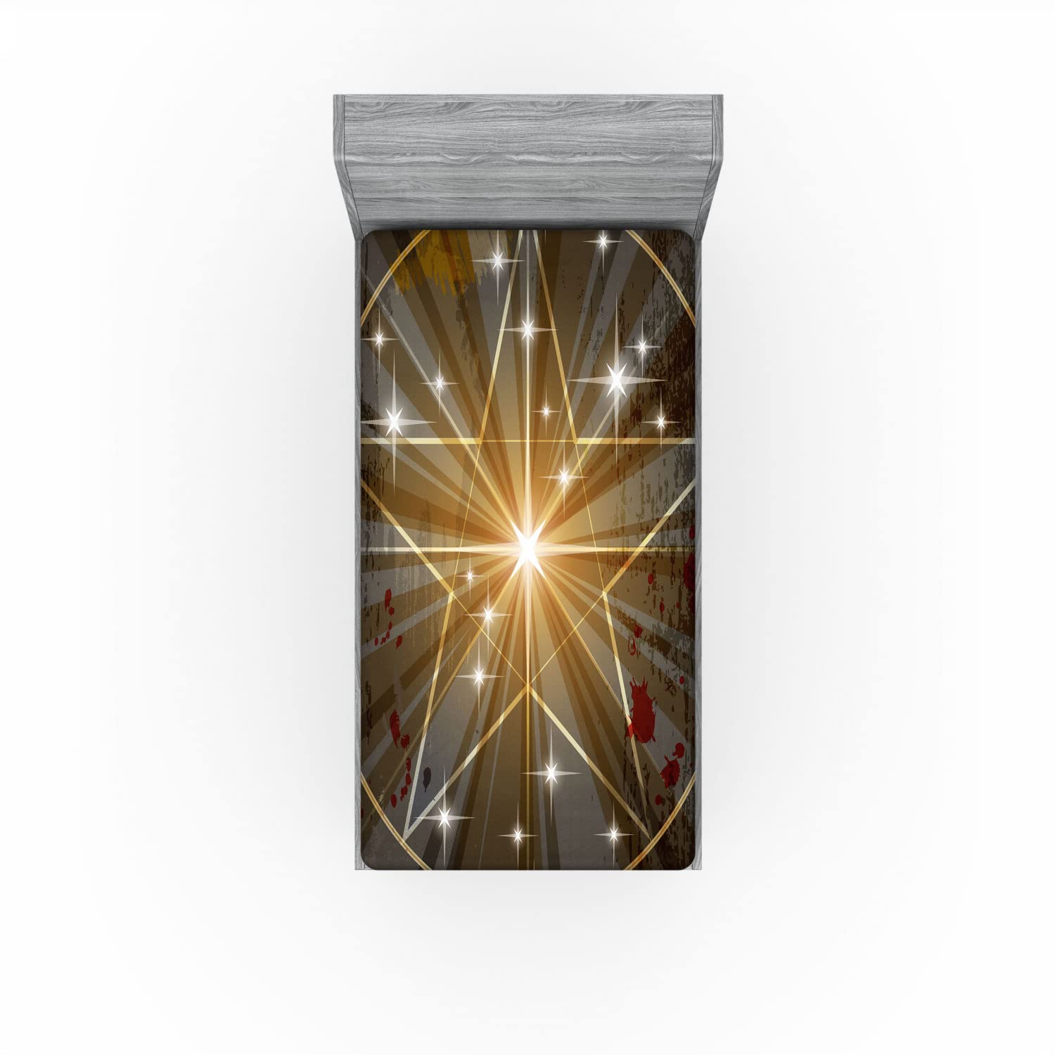 Ambesonne Pentacle 2 Pack Fitted Sheet, Medieval Beam, Bed Cover All-Round Elastic Deep Pockets 2 Pieces, Package Contains 2 Twin Size Fitted Sheets, Charcoal Black