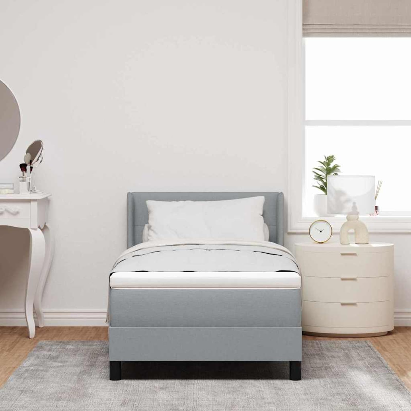 Tidyard Cama con Box Spring y Colchón Gris Claro 90x200 cm Tela