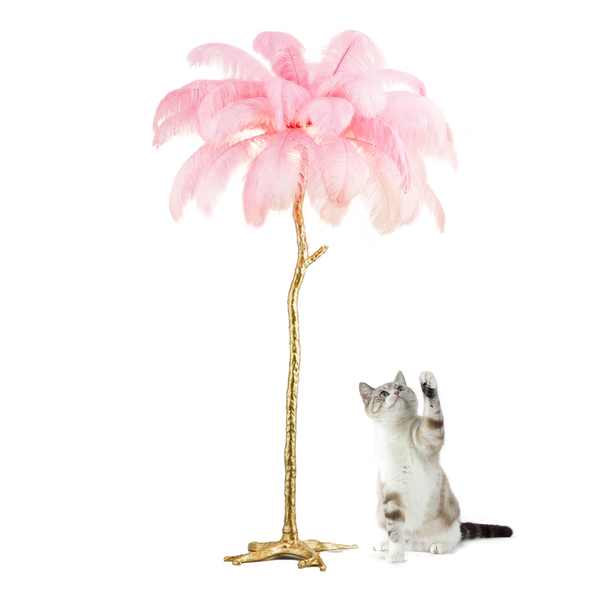 Ostrich Feather Floor Lamp Pink Feather Lamp Modern Luxury Resin Feather LED Lamp for Living Room Bedroom Corner Decoration Floor Lamps