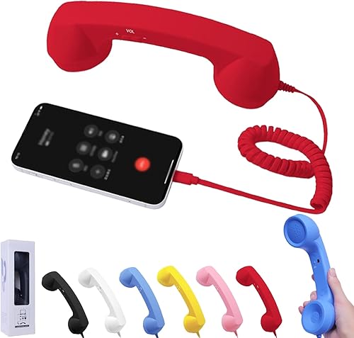 Auricular retro para teléfono, teléfono retro para iPhone, receptor de mango fijo estilo teléfono tipo C, estilo teléfono con cable con botón de
