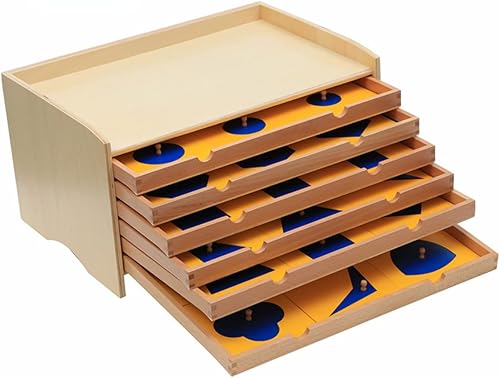 Gudong Juguetes educativos de matemáticas para bebés Montessori Gabinete geométrico azul con caja ayuda de enseñanza en forma de geometría