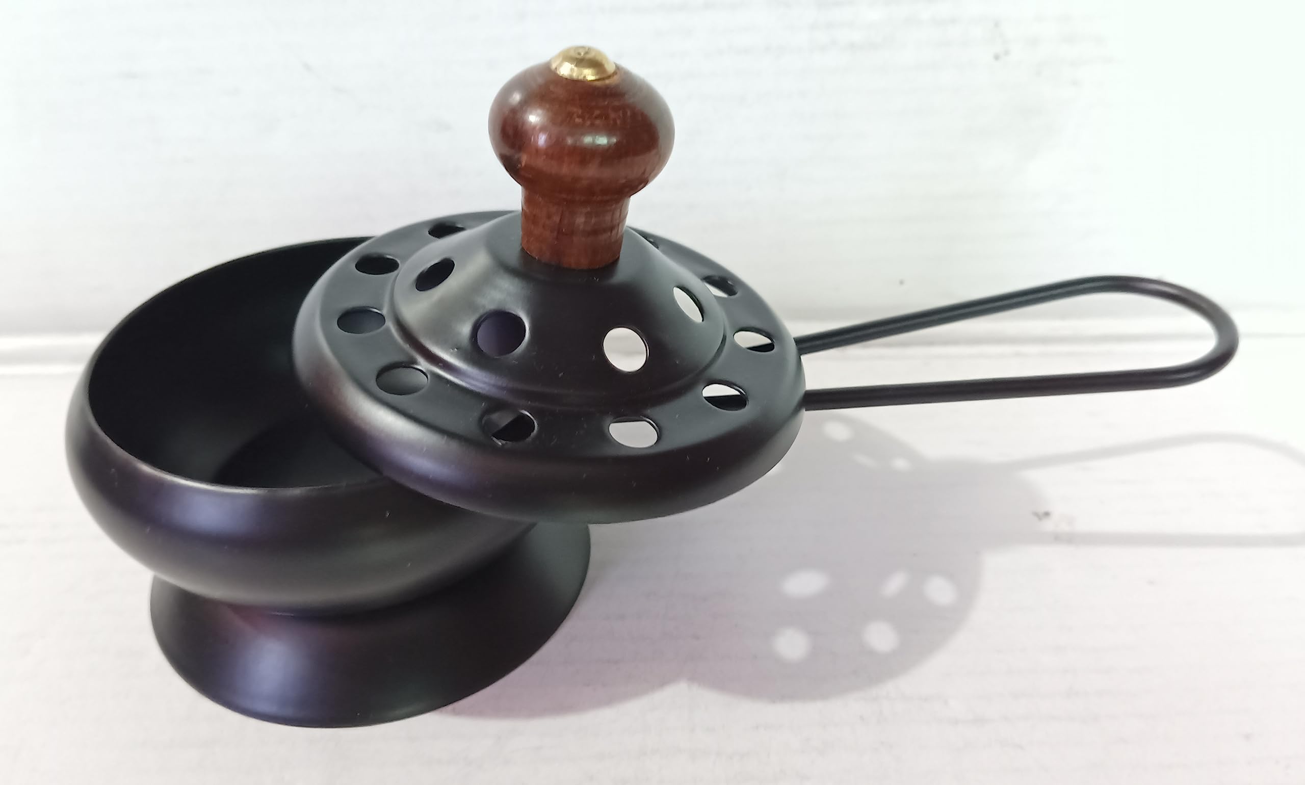 Incense Creation Iron Charcoal Incense Burner Loban Burner with Wooden Handle Dhoop Dhuni Burner Sambrani Dhoop Resin & Home Office Temple Prayer Butler PP