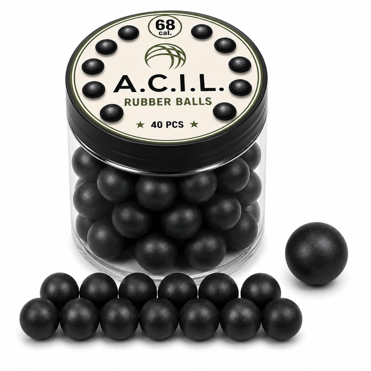 A.C.I.L. Rubber Balls .68 Cal (17.25 mm) - 40 Pieces - Approx. 3.3 g Each - High Precision Solid Rubber Balls - Durable Rounds for Training & Practice