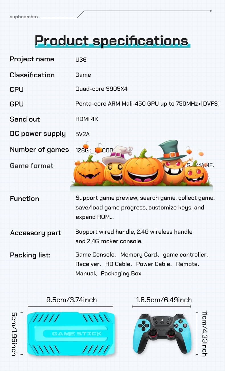 U36 Retro Game Console Stick with 50000+ Classic Games, S905X4 Quad 4K HDMI Plug & Play TV Gaming System, Dual Wireless Controllers, 40+ Emulators – Arcade Gift for Adults & Kids — view 8