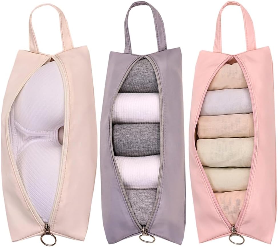Travel Underwear Organizer Bags, Packing Cubes for Lingerie Socks Storage, Portable Laundry Pouches, Polyester Travel Storage Bags, 10x10x27cm, Multi Color 3PCS