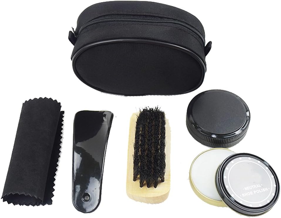 Shoe Shine Care Kit in a Case Neutral Polish Brush Set for