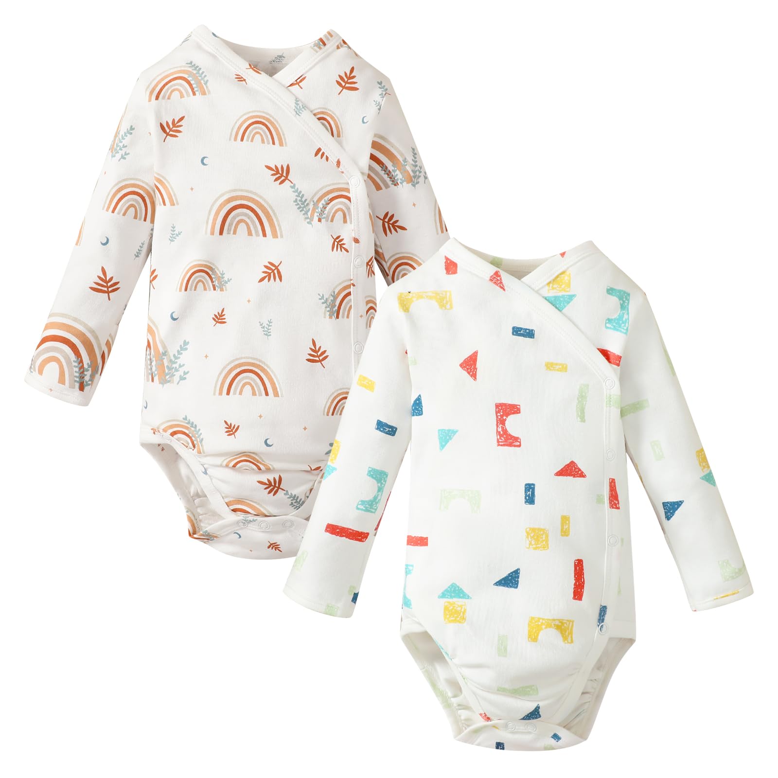 DEFAHN Baby Side Snap Bodysuit Kimono Onsies Newborn Boy Girl 3-Pack 100% Cotton Basic Pattern Kimono Bodysuits