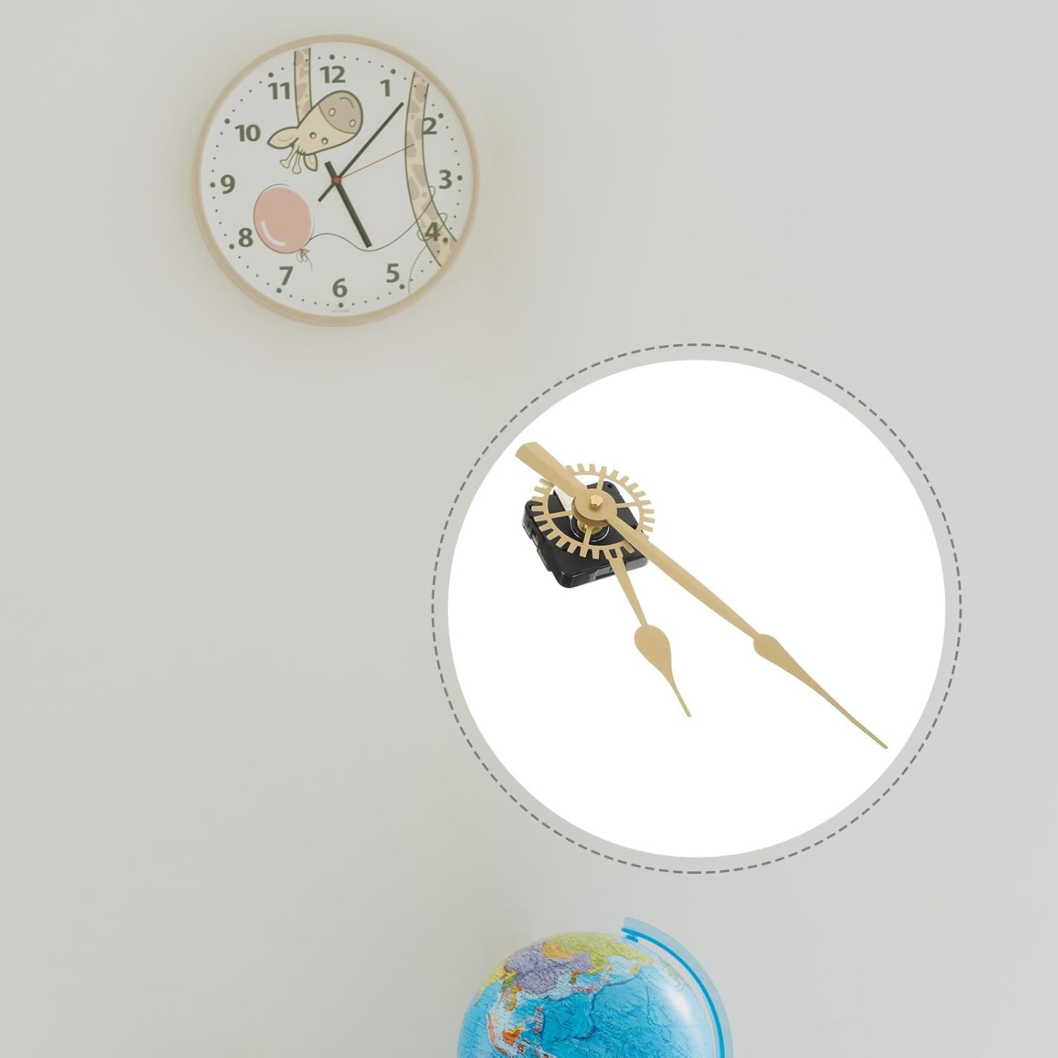 Clock Mechanism Kit Long Shaft Operated Silent Sweep Movement with Metal Clock Hands and Iron Art Frame Replacement for Home Decoration 21Cm