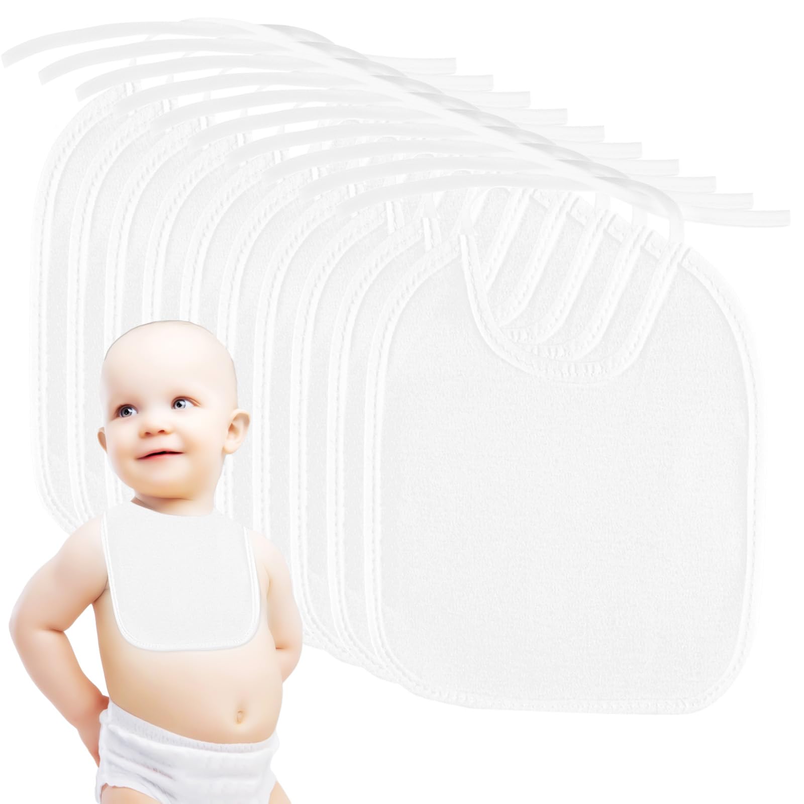 ALAHUGYEF Baby Lätzchen zum Bemalen,12 Stück Babylätzchen Weiß zum Bemalen, Baumwolle Wasserdicht Weiße Lätzchen, Geschenk für Babyshower Party, für Mädchen/Junge