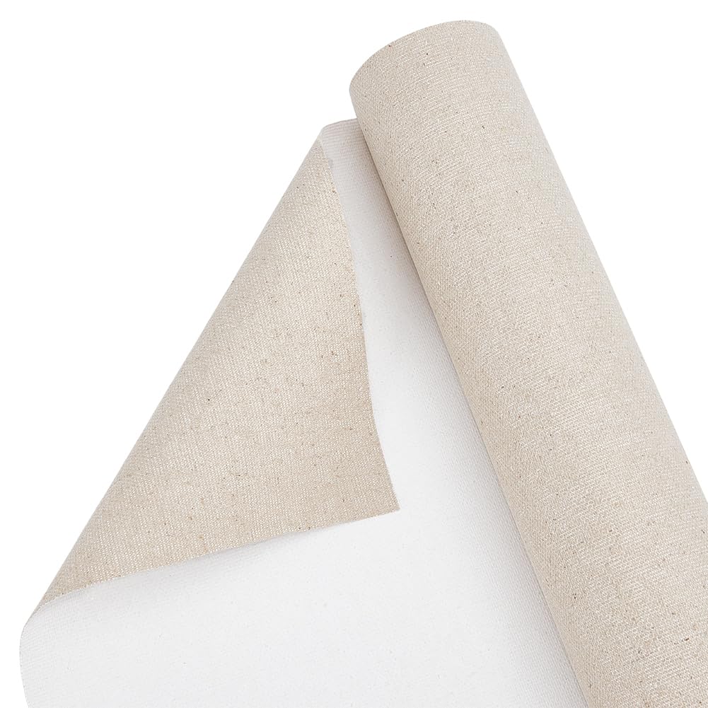 BENECREAT Rollo de Lona de Lino de 5 m X 38cm, Lienzo Artístico de Grano Medio Enyesado para Pintura Artística con Yeso, Pintura Al Óleo, Decoración de Fondo, 0.5mm de Espesor