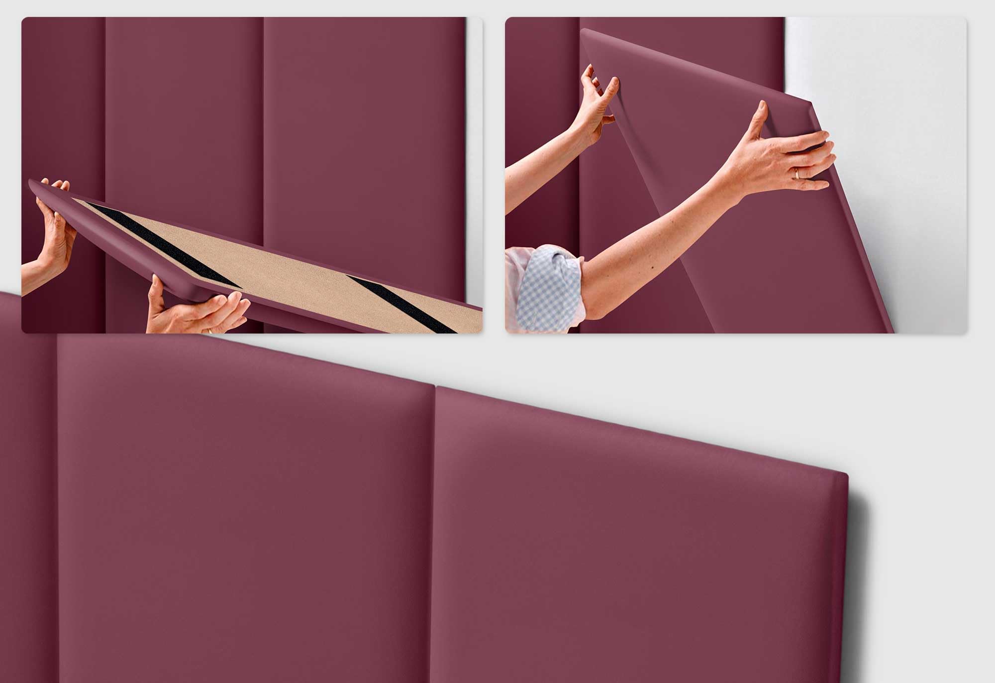 DHOME Testiera Imbottita in Similpelle Premium Antimacchia Design Modulare Verticale Autoadesiva Testata Letto Camera da Letto Imbottita (Vino Rosso, 160cm, Altezza 80cm, x4)