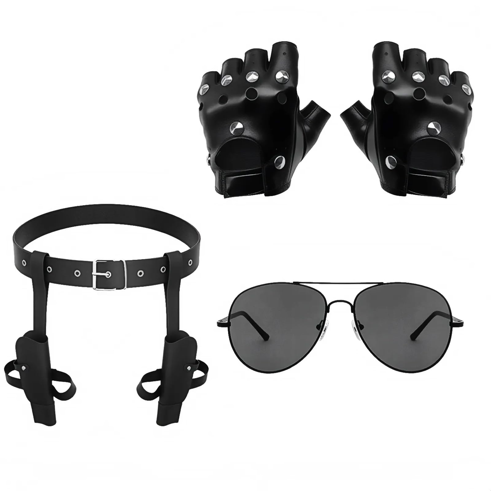 BORFUE 3Pcs Halloween Thigh Holsters Costume Cop Set,Adjustable Leg Weapon Holster,Glove,Black Sunglasses,Cosplay Accessory Cowboy Costume