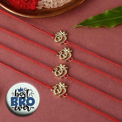 ascension Designer Golden Om Rakhi Raksha Bandhan Gift Band Bracelet Pearl Designer Rakhi for Brother bhaiya with Roli Tilak With Best Brother Fridge magnet (pack of 4) (B0CDS429HR) Amazon Price History, Amazon Price Tracker