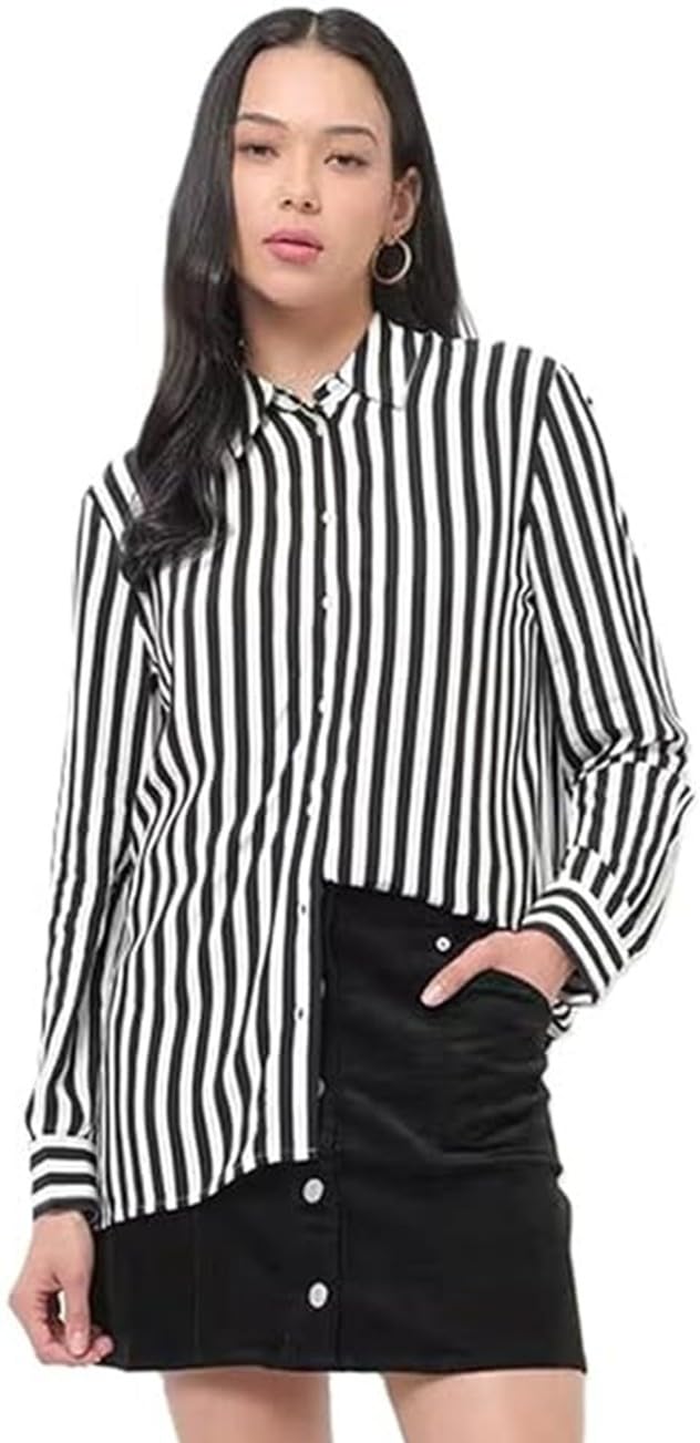 adbucks Cotton Oversized Comfort Striped Spread Collar Long Sleeves Casual Shirt for Women's Oversized Shirt for Women-picture-13
