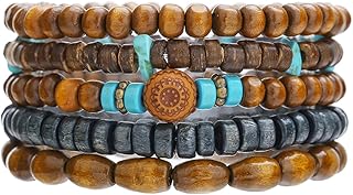 Vintage Multilayer African Turpine Wood Beaded Stretch Bracelets Bohemian Retro Coconut Shell Stackable Elastic Bracelet for Women Men Summer Beach Vacation Holiday Jewelry Gifts