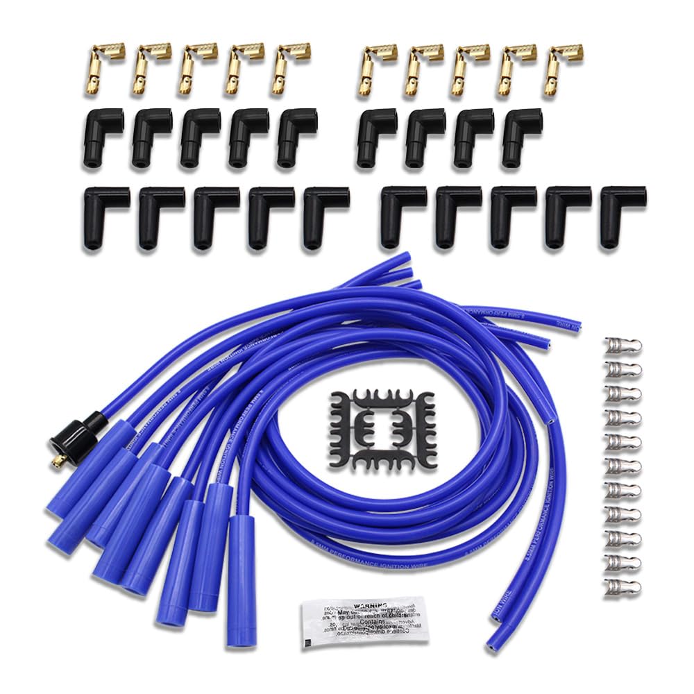 8.5mm Blue Silicone Spark Plug Wires Straight Boots Universal Fit HEI Non-HEI V8 Engines