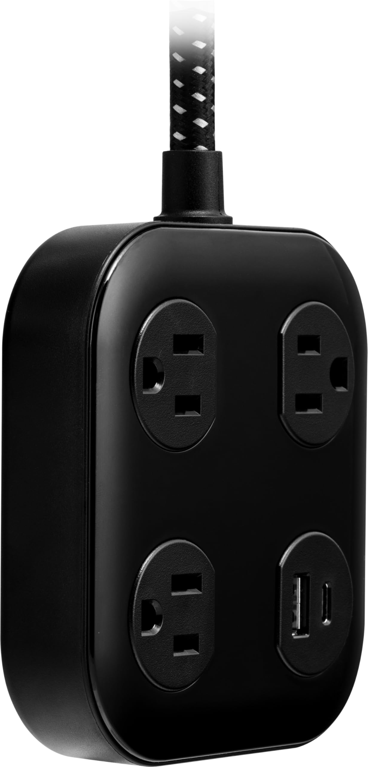 GE UltraPro 3-Outlet Surge Protector with USB, 245 Joules, 1 USB-A & 1 USB-C Port, 4ft Braided Extension Cord, Flat Plug, Adapter-Spaced Outlets, ETL Certified, Black, 85876