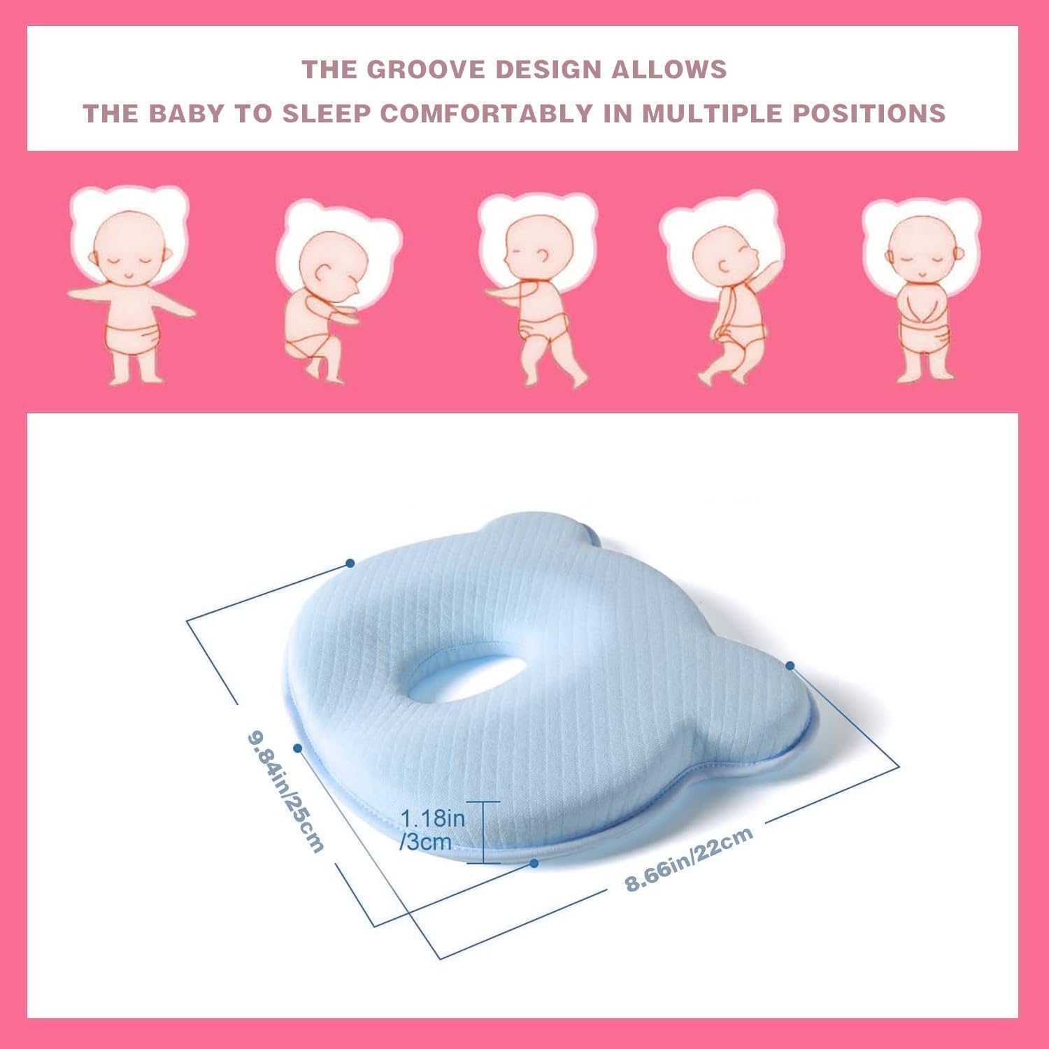 Yevclihds Memory Foam Baby Pillow,Cute Cartoon Bear Soft and Cozy Pillow, Breathable Bedding Set for Infants for Small Boys and Girls Prevent Flat Head