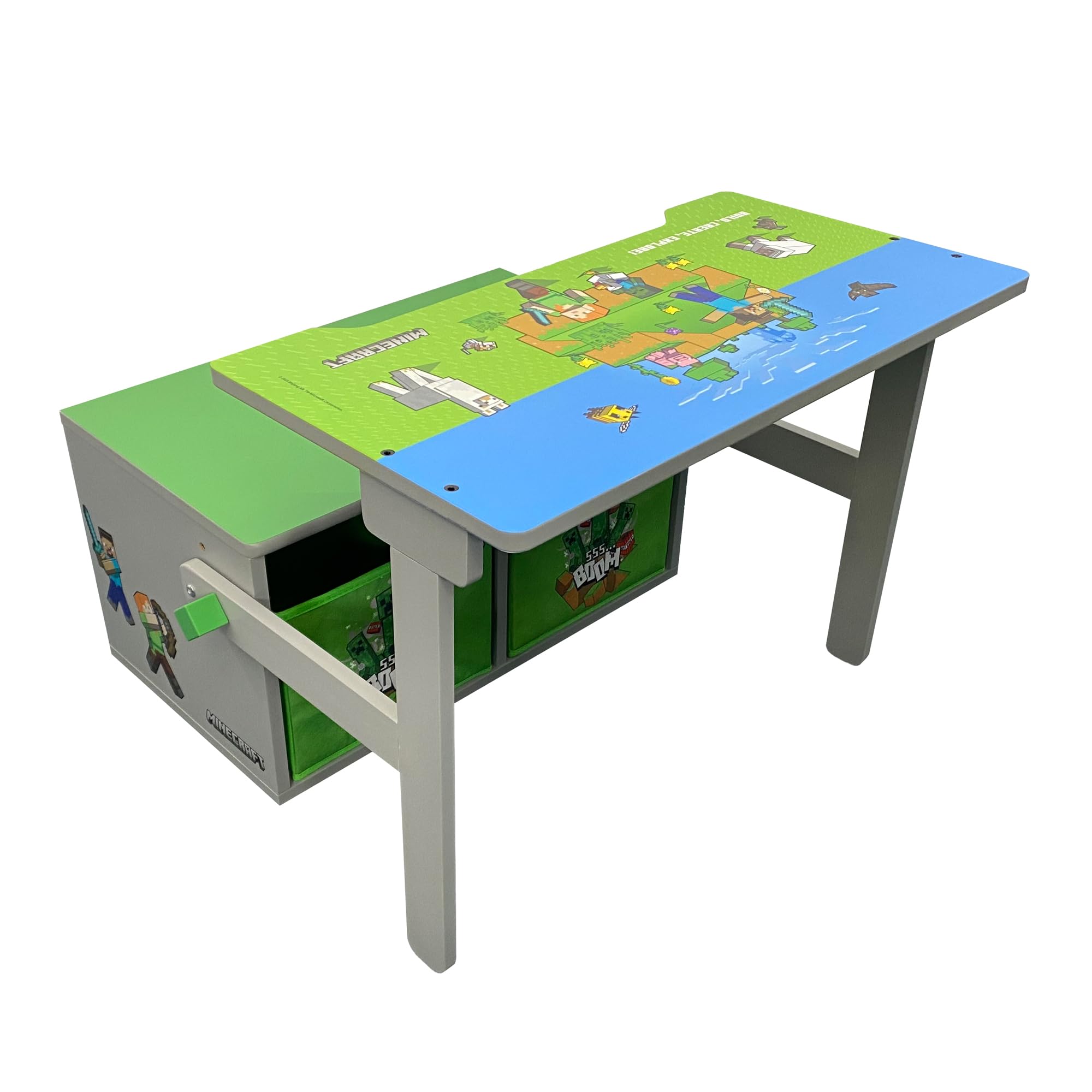Minecraft - umklappbare Sitzbank mit Armlehne und Stauraum zu Spieletisch mit Sitzbank und Stauraum