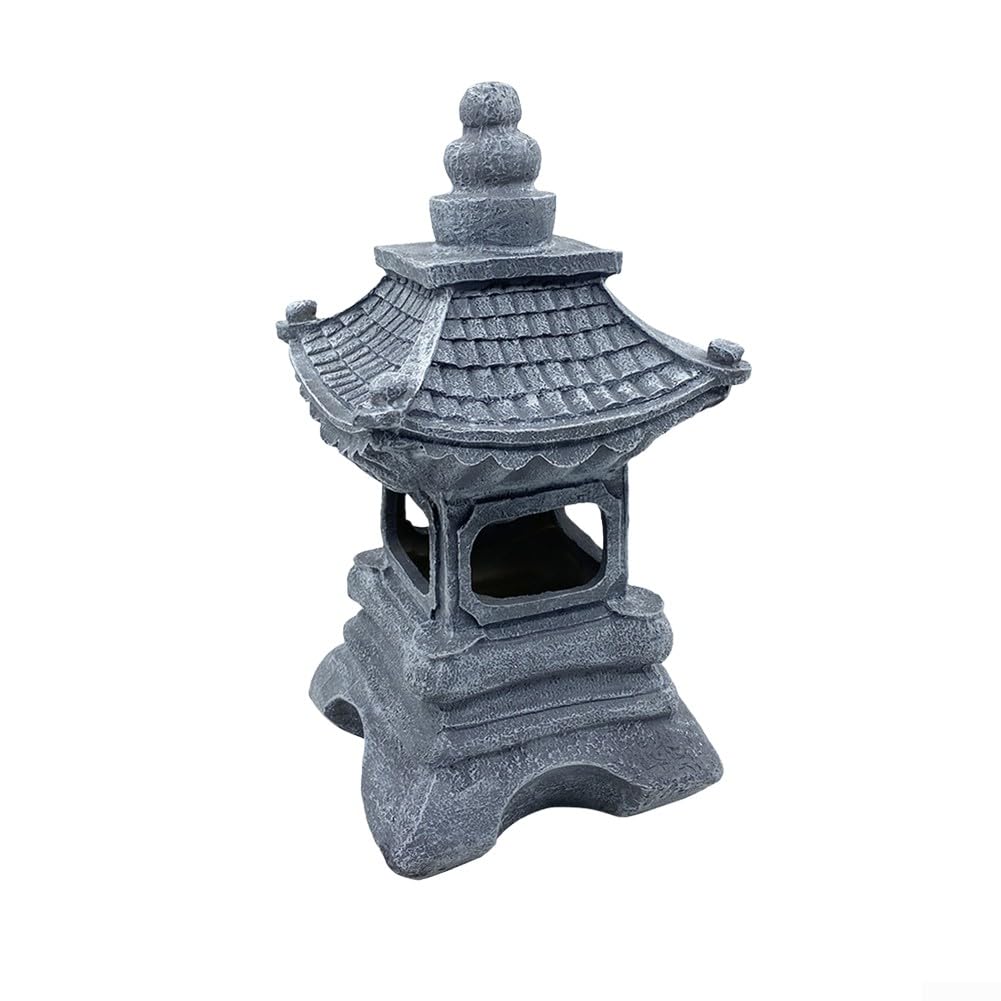 Lanterna a pagoda ad energia solare, statua da giardino zen in resina, torre giapponese in pietra per esterni, luce decorativa per cortile resistente alle intemperie, per illuminazione paesaggistica