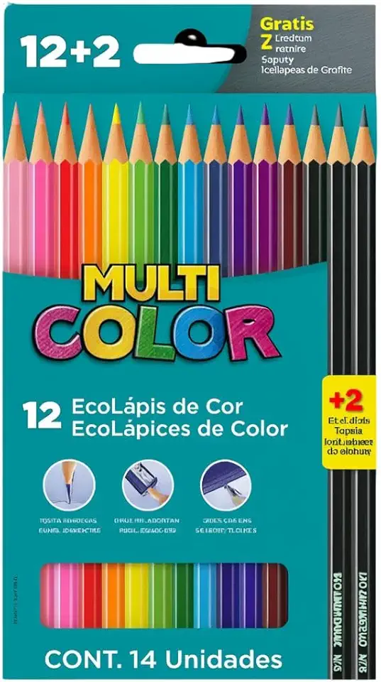 Ecolápis de cor, Multicolor Super, 11.1200N+2G, 12 cores + 2 lapis, 14 unidades, Multicor