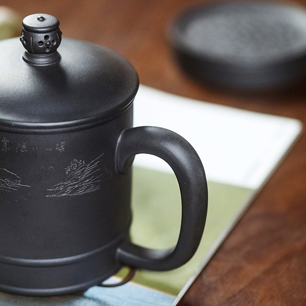 Tasse à thé en céramique Tasse Zisha en Argile sculptée à la Main avec Filtre intérieur for Infusion de thé, séparation du thé et de l'eau, 480 ML Tasses à thé