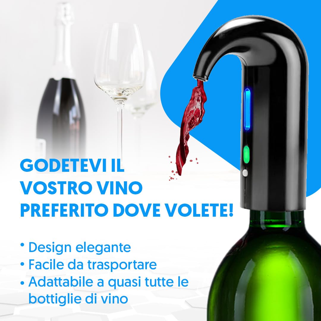 NK Decanter per vino elettrico, aeratore per vino automatico e portatile, ricaricabile tramite USB, con tubo in silicone e sacchetto in tessuto, filtro e pulsante ON/OFF, batteria 1500 mAh
