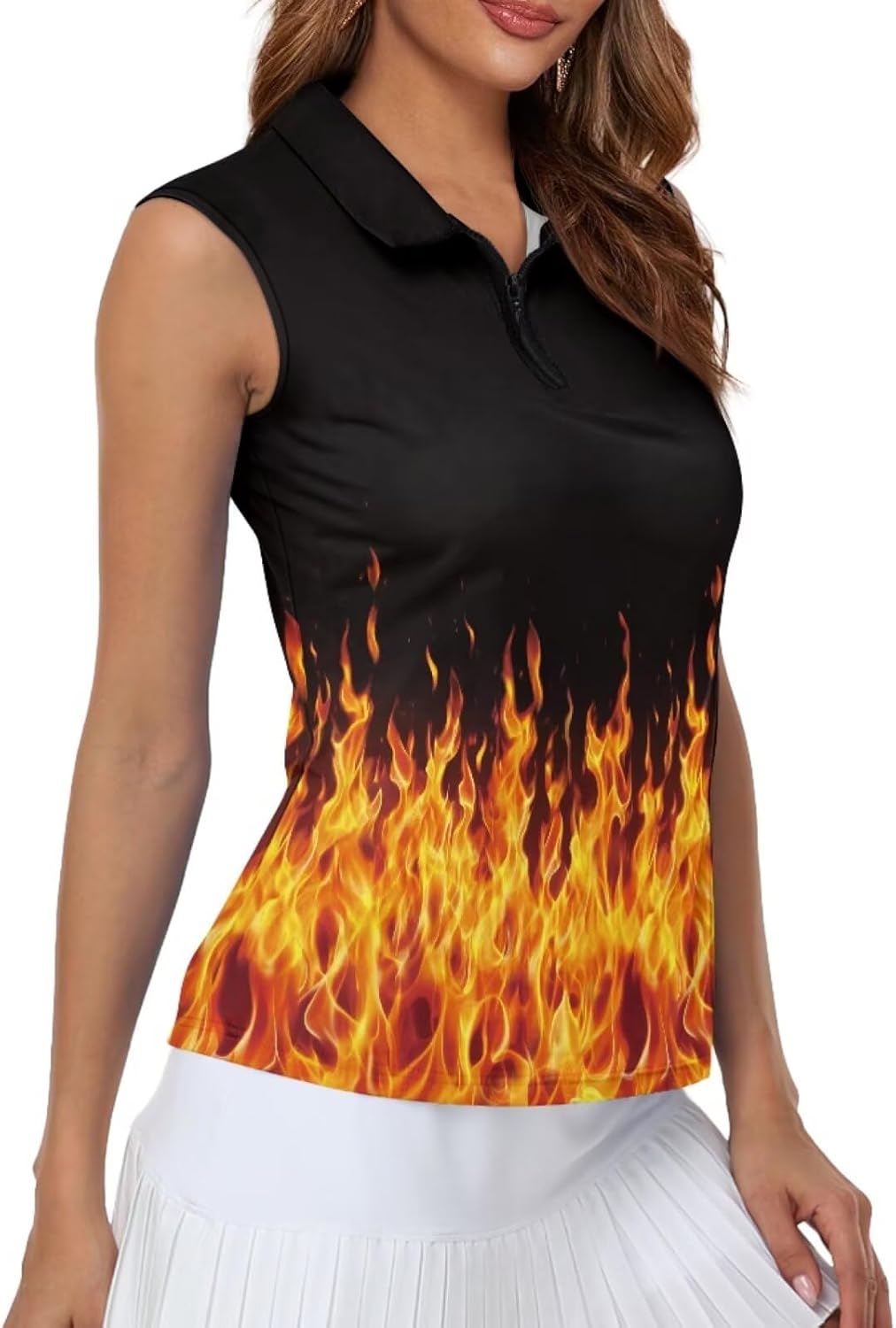 GULANGYU Stylish Print Womens Golf Shirts Sleeveless Polo Shirt for Women Collared Tennis Athletic Tank Top