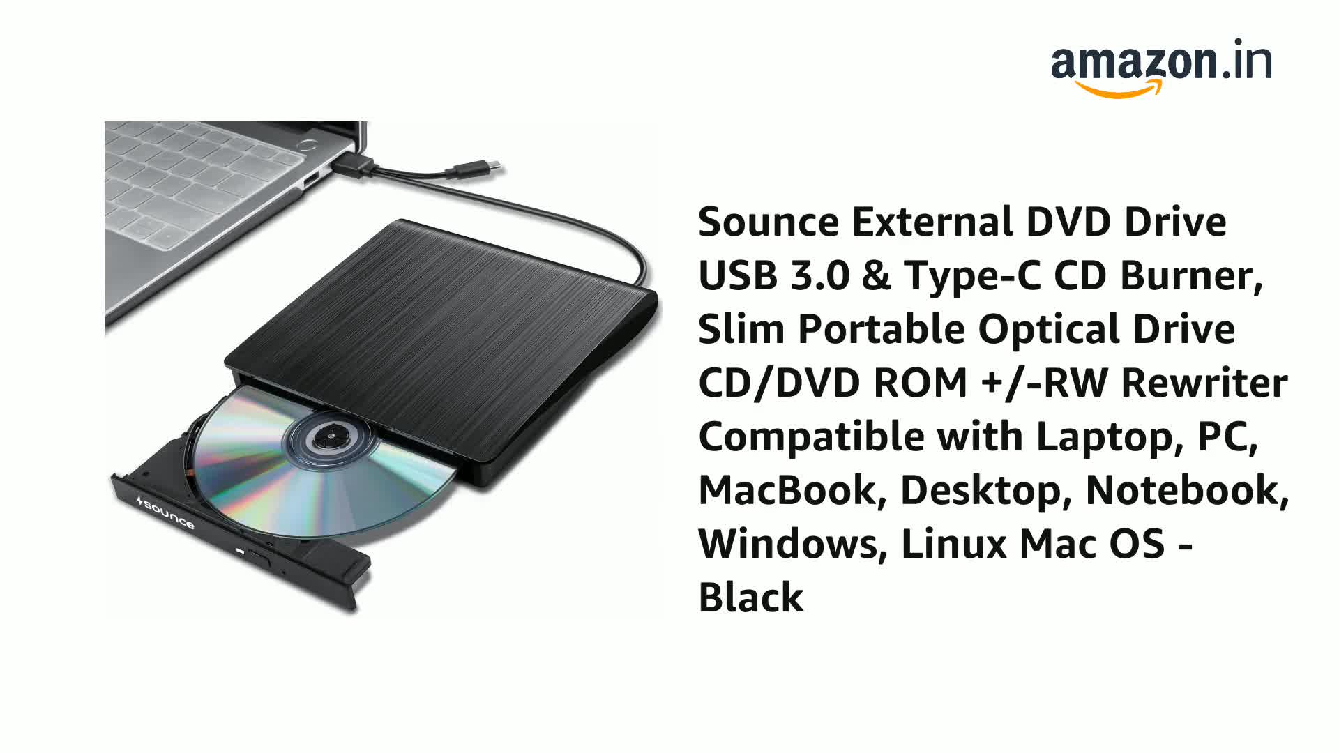 Sounce बाहरी डीवीडी ड्राइव यूएसबी 3.0 और