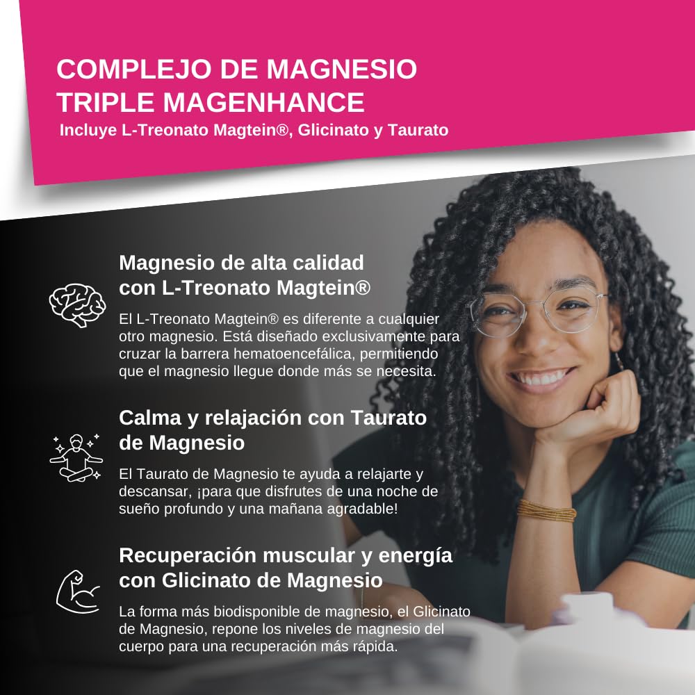 Suplemento de Magnesio MagEnhance Magtein® de Intelligent Labs, Complejo de L-Treonato de Magnesio con Glicinato y Taurato de Magnesio, 90 Cápsulas (Paquete de 2)