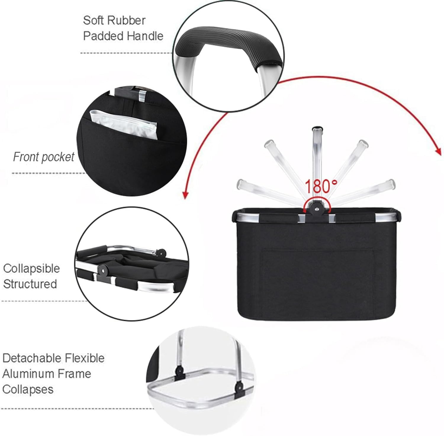 Diurwur Klassischer Einkaufsset 2tlg Bestehend aus Einkaufskorb und Kühltasche Einkaufskorb mit Alu-Griff Faltbare Einkaufstasche mit Isolierung für Arbeit/Einkaufen