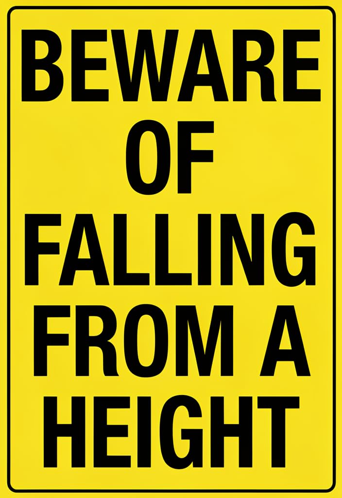 peiyeety Beware of Falling From a Height Tin Sign 12x8 Inch, Yellow and Black Vintage Metal Wall Decor, Decorative Safety Warning Sign for Garage, Workshop, Man Cave, Home, Gift