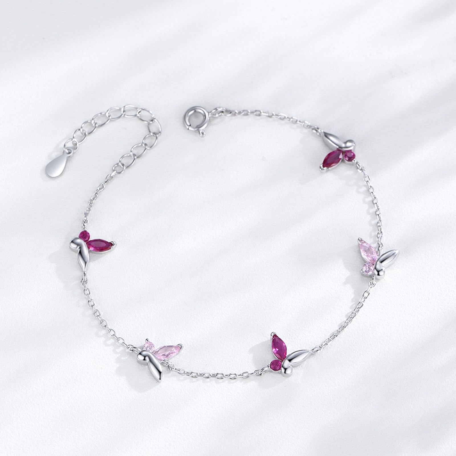 Pulseras de mariposa para mujer de plata de ley 925 con circonita cúbica, pulsera ajustable de mariposa de plata para mujer, adecuada para aniversario