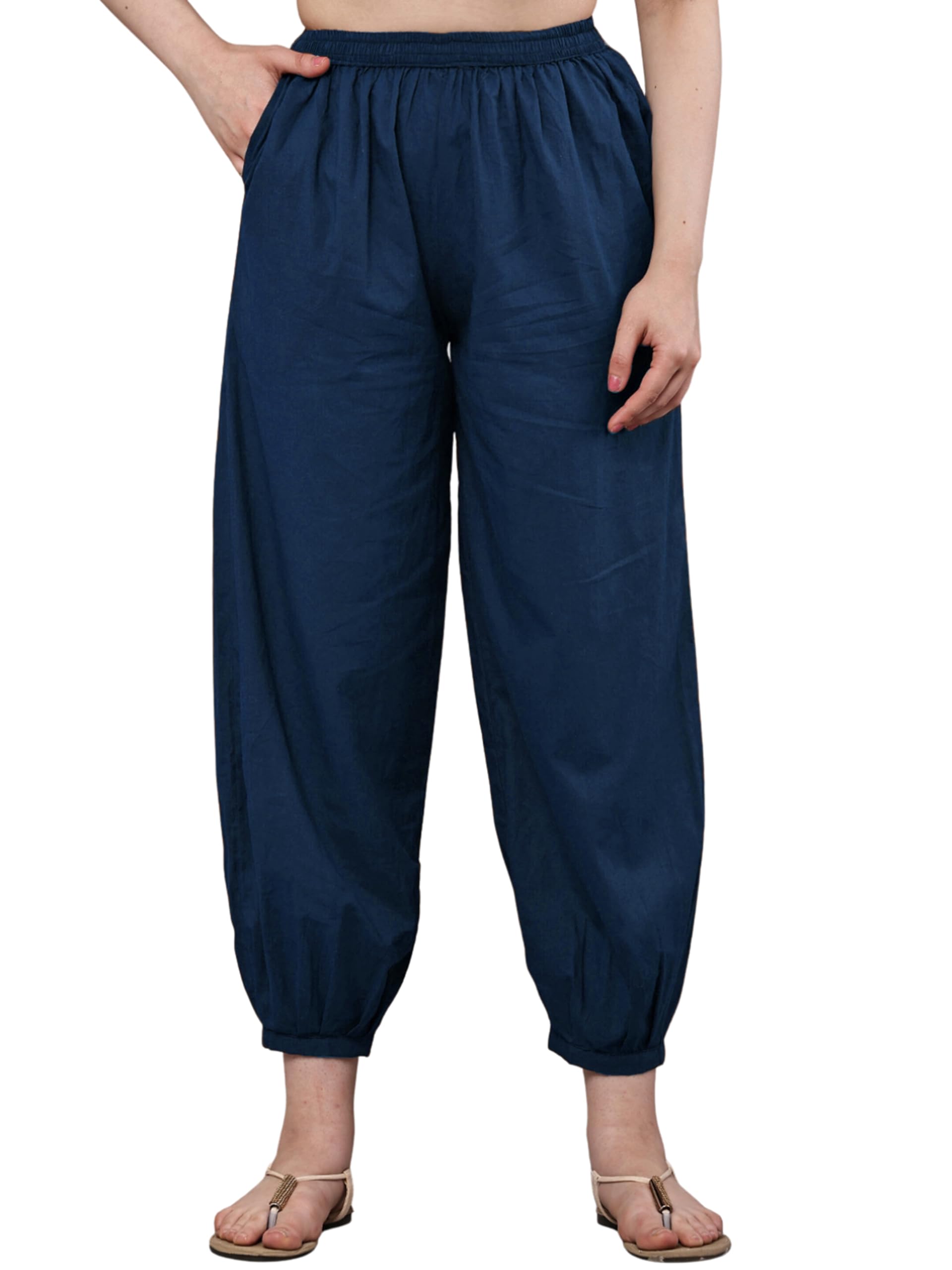 Women's Cambric Cotton Afghani Patiala Salwar – Loose Fit, Elastic Waist, Deep Pockets | Ethnic & Casual Wear-picture-35