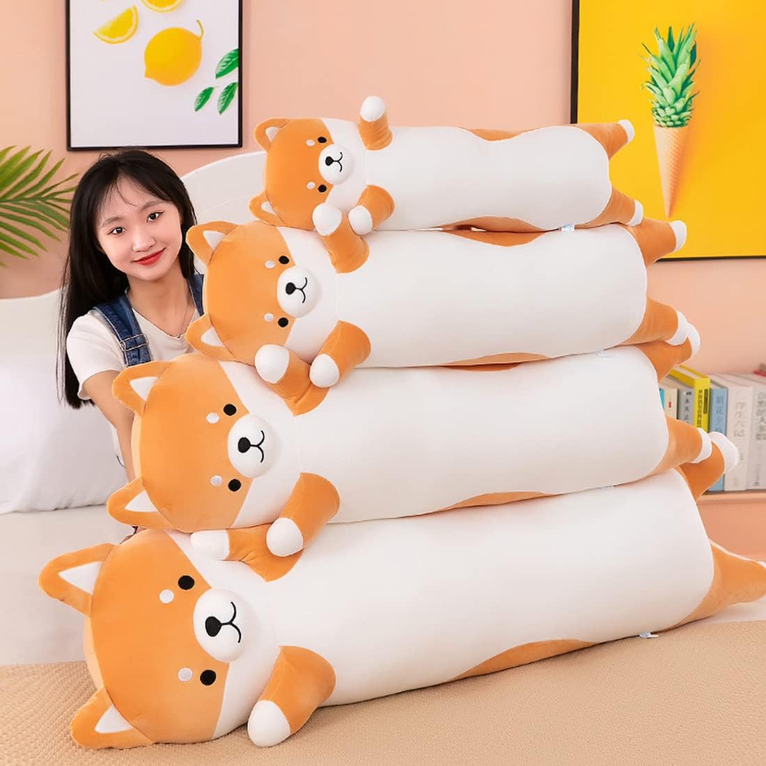Aiuidun Long Shiba Inu En Peluche Chien Corgi Géant Coussin En Pelu Doux Long Chien En Peluche Jouet Calin Coussin Cadeaux Am - 4
