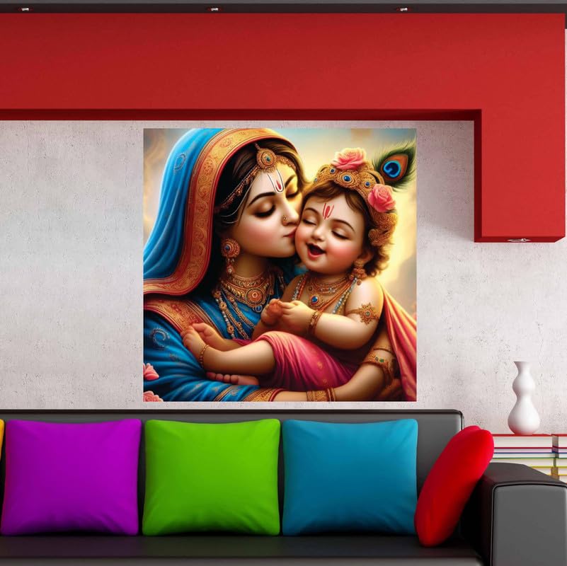 Image of British Terminal Cute little Bal Gopal Baby God Krishna| Kanha Ji | Laddu Lord Makhan Chor Painting Religious Poster for Pregnant Women for wall (matt thin vinyl,sticker,multicolor,unframed)| bj28