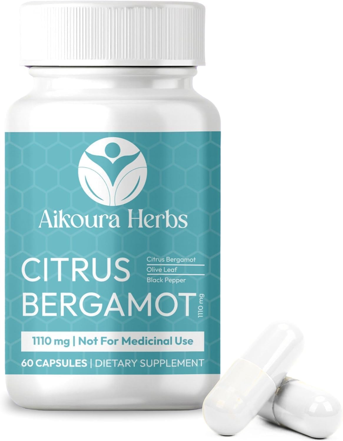 Citrus Bergamot 1110mg Supplement – with Black Chokeberry, Niacin, Olive Leaf & Black Pepper Extract – Heart & Immune Support – 60 Vegan Capsules
