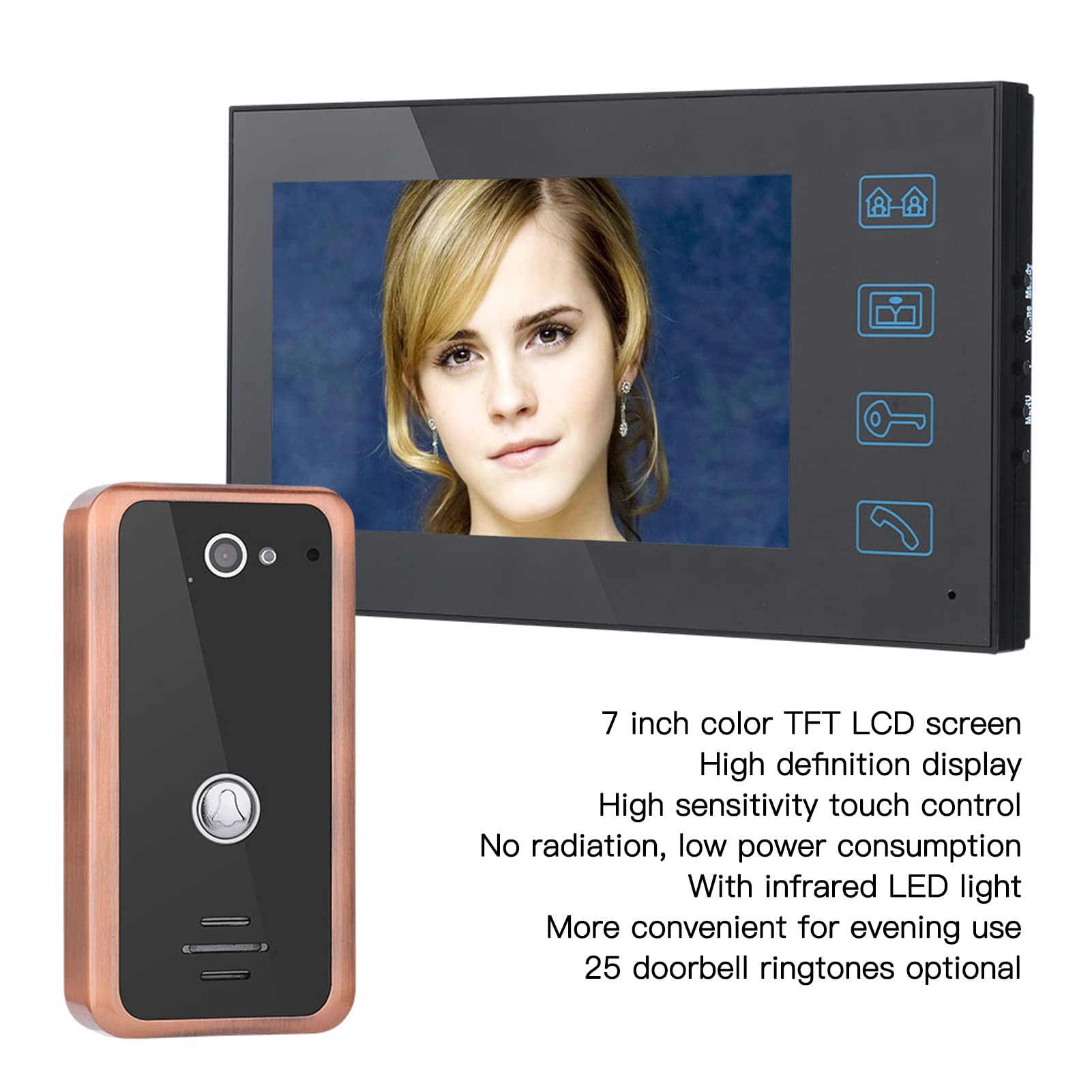 Przewodowy wideodomofon domofonowy, monitor LCD Zestawy dzwonków do wideodomofonów z 7-calowym ekranem dotykowym TFT, wodoodporny, 2-kierunkowy domofon audio do mieszkania domowego biura w willi,