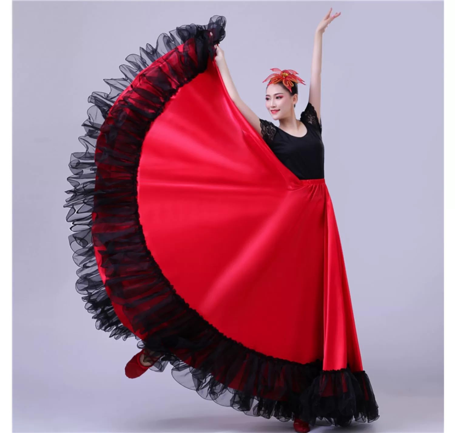 Damen-Abschlussball-Chiffon-Bauchtanzrock, Karneval, böhmischer Flamenco-Ballsaal, Stierkampf, Langer Swing-Rock