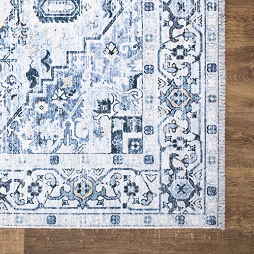 Bloom Rugs Caria Washable Non-Slip 12 Ft Runner - Blue Traditional Persian Runner For Entryway, Hallway, Bathroom, And Kitchen - Exact Size: 2'6" X 12' #TOP4