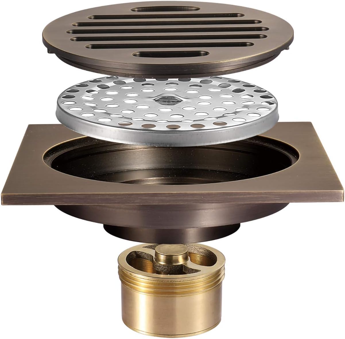 floor drain， Large Brass Deodorizer Floor Drain with Removable Cover Grid Grate - Black Finish