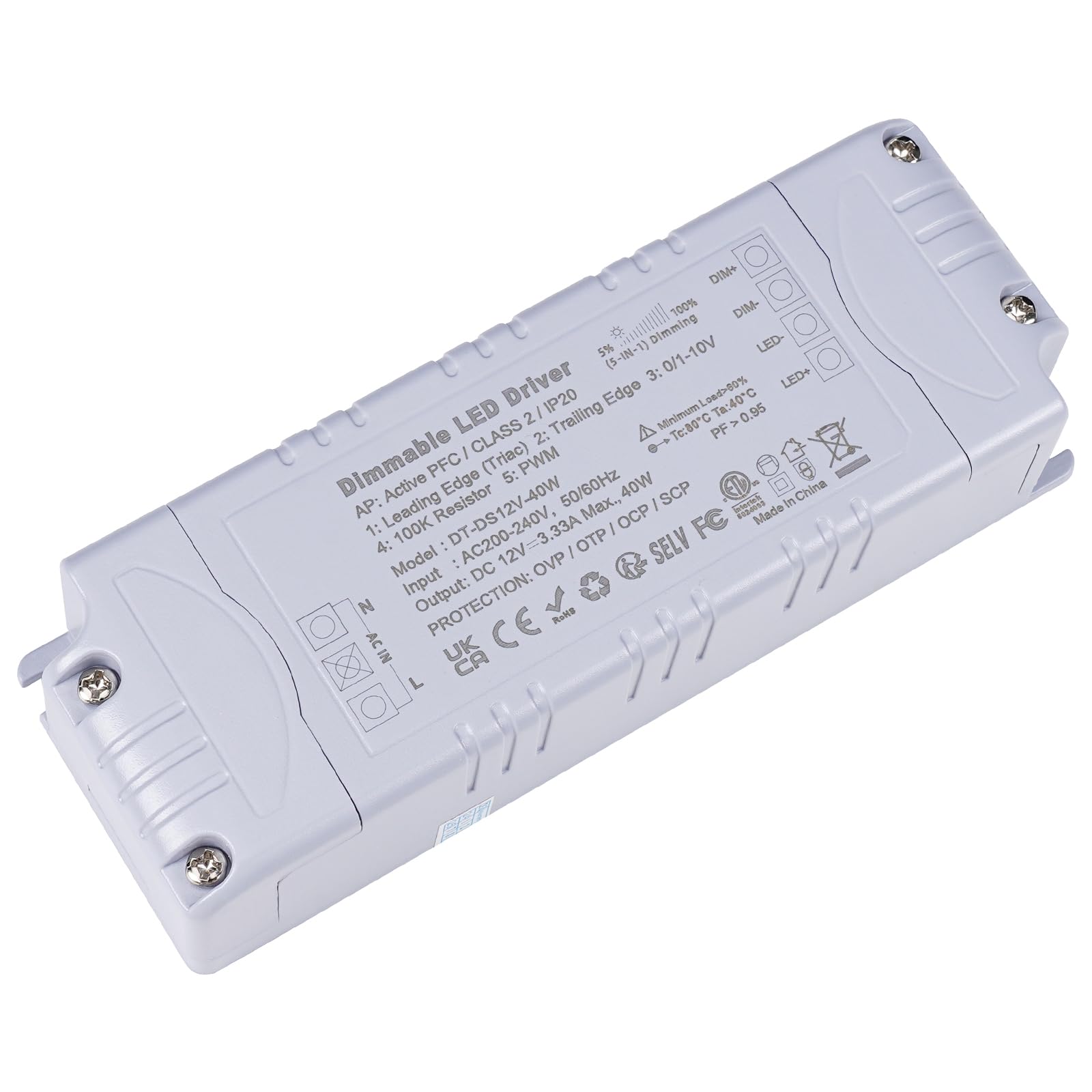 YAYZA! Dimmable LED Driver 12V 40W, TRIAC LED Transformer IP44 1.66A, AC 240V to DC12V Power Supply, Constant Voltage Switching Adapter for LED Light Strips, G4, MR11, MR16 LED Bulbs (40 Watt)