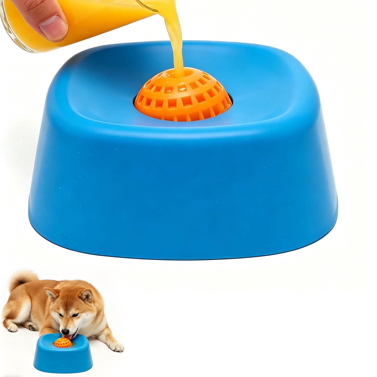 Dog Lick Bowl with Ball, Blue Anti Slip Slow Feeder Dog Bowl, Spillproof Interactive Ball-In Lick Bowl for Liquid Treats, Suitable for All Breeds
