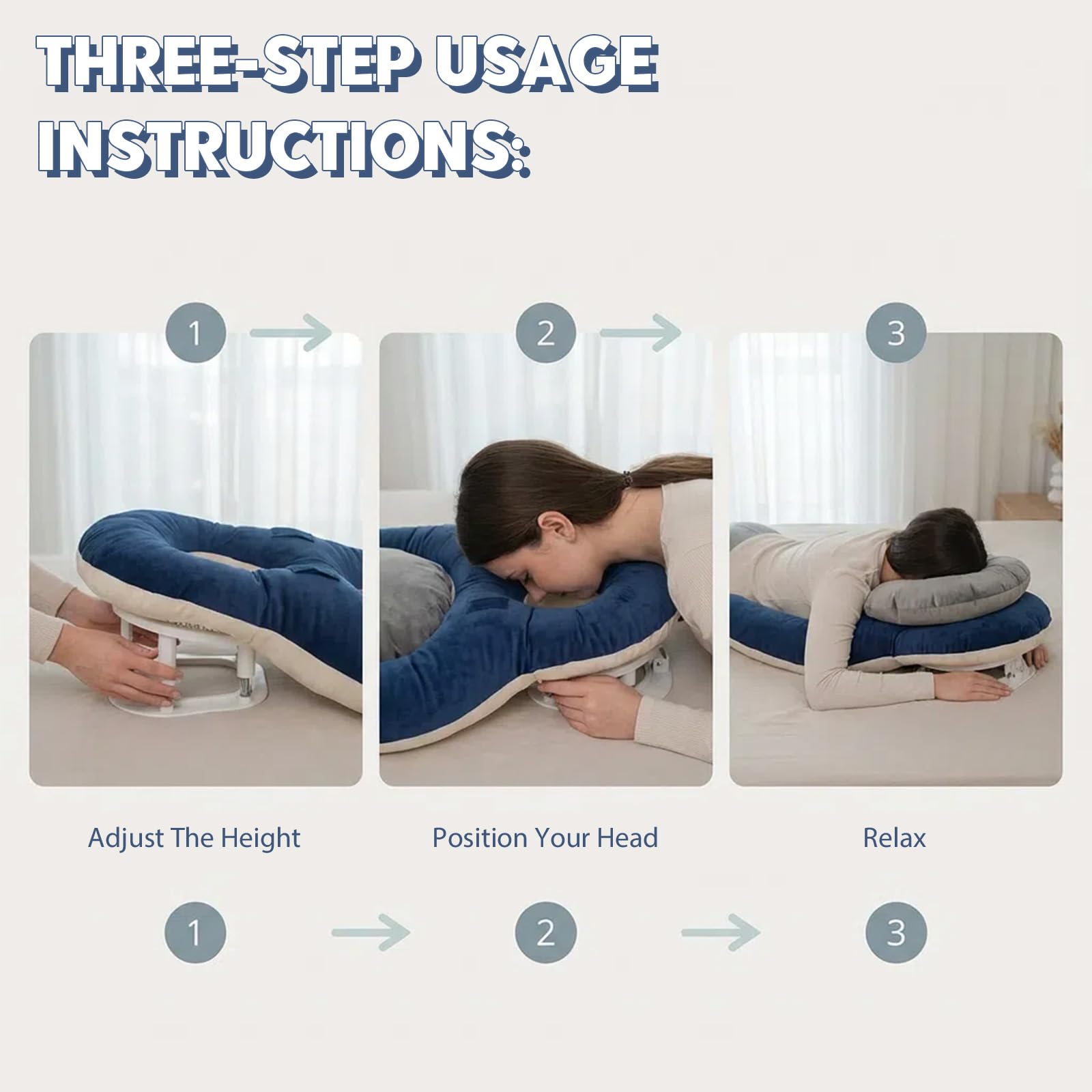 Masaje Headrest for Bed, Reposacabezas para Cama, Almohada Boca Abajo con Espuma Viscoelástica, Cojín de Recuperación Postoperatoria Ocular, Altura Ajustable, Beidseitig Utilizable
