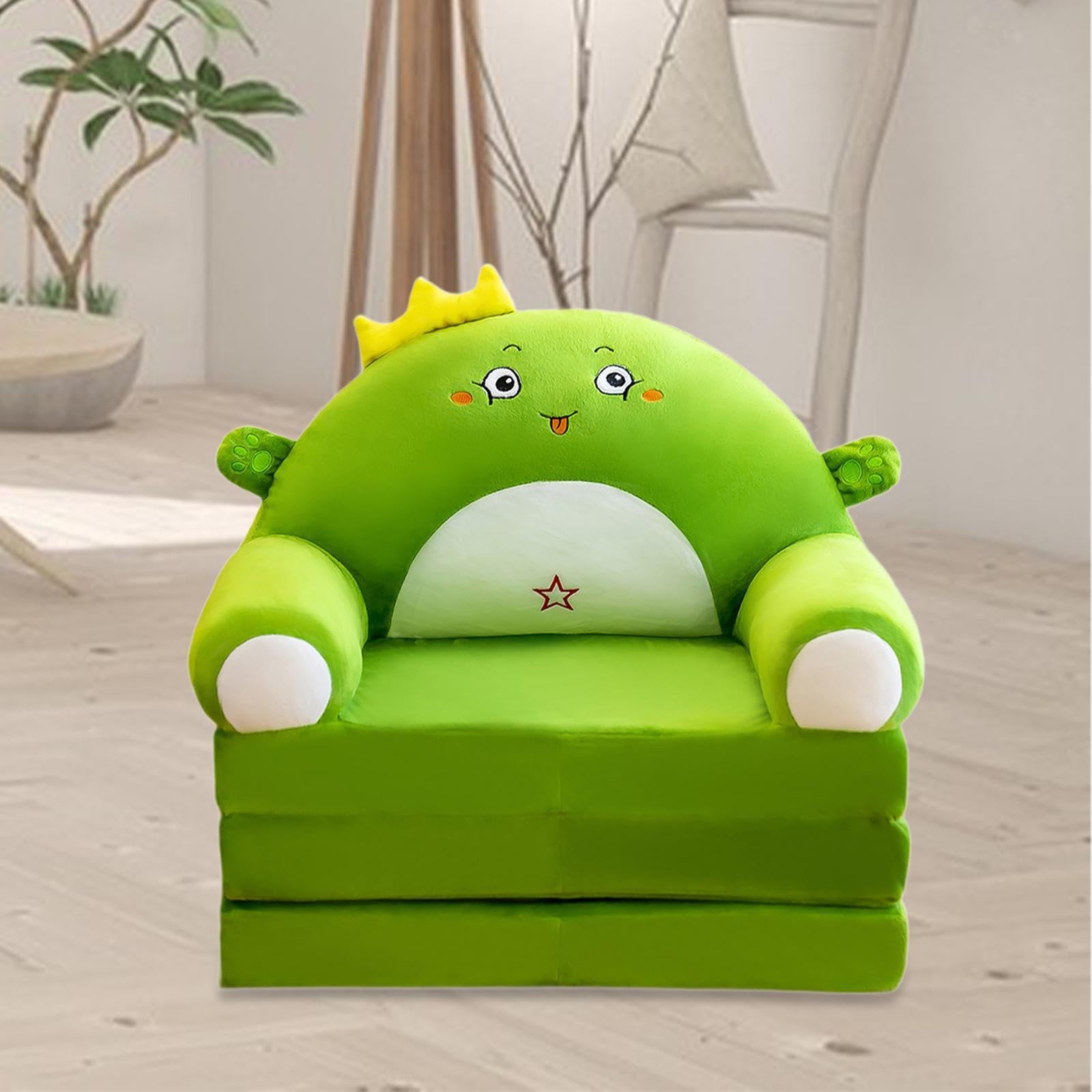 Kids Couch Foldable Floor Couch Comfortable Cartoon Cute Washable Nurseries Decoration Portable, for Girls Boys, Dinosaur