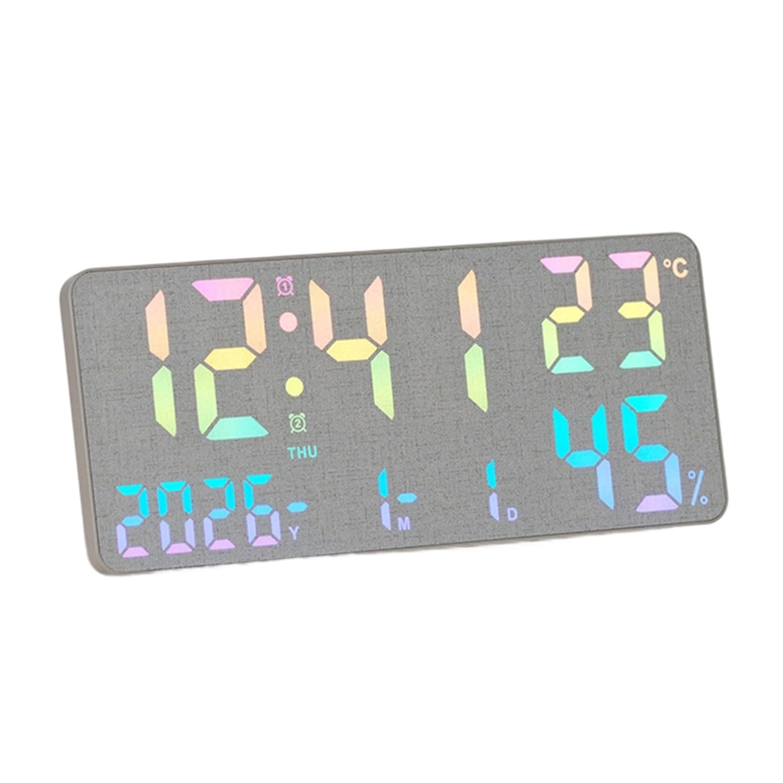 ZEPFJHE Stylish Digital Wall Mounted Clock with Color Changing Ambients Lighting and Accurate Timekeeping Temperature Display LED Color Changing Wall Clock