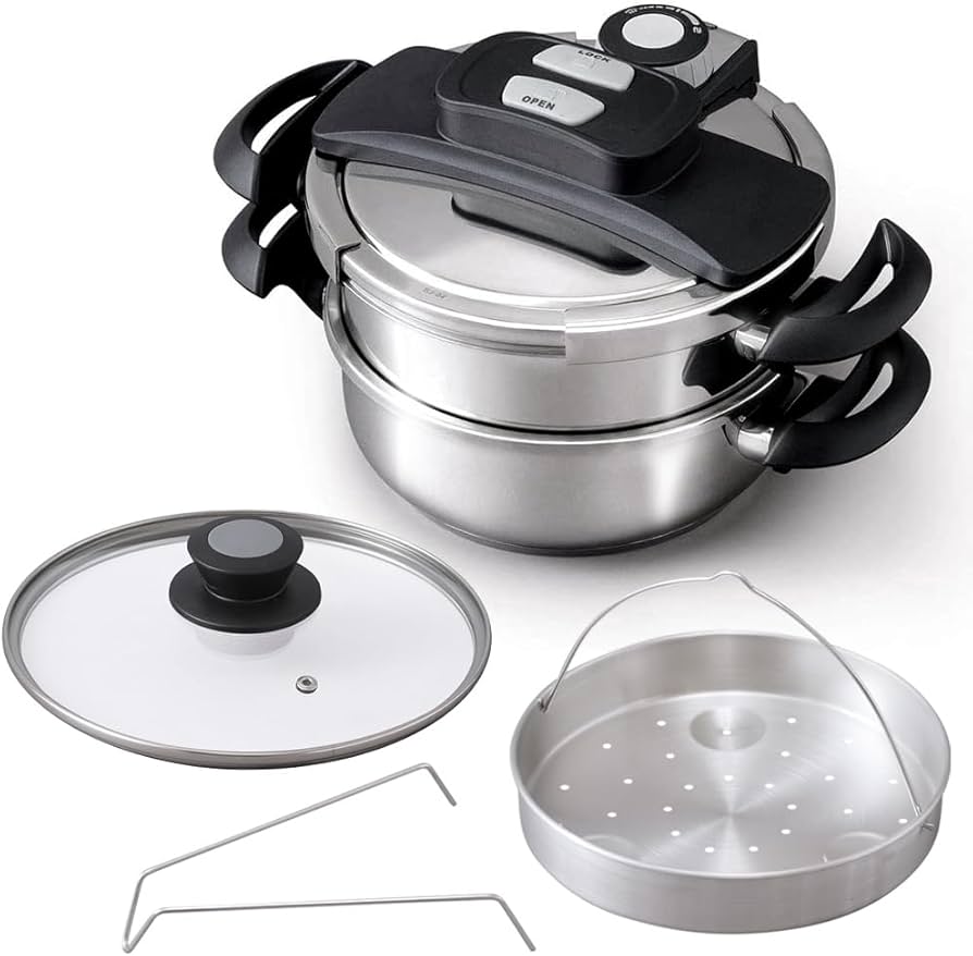 Amazon｜【光熱費節約・時短】アイリスオーヤマ 圧力鍋 3L+5L鍋 IH対応