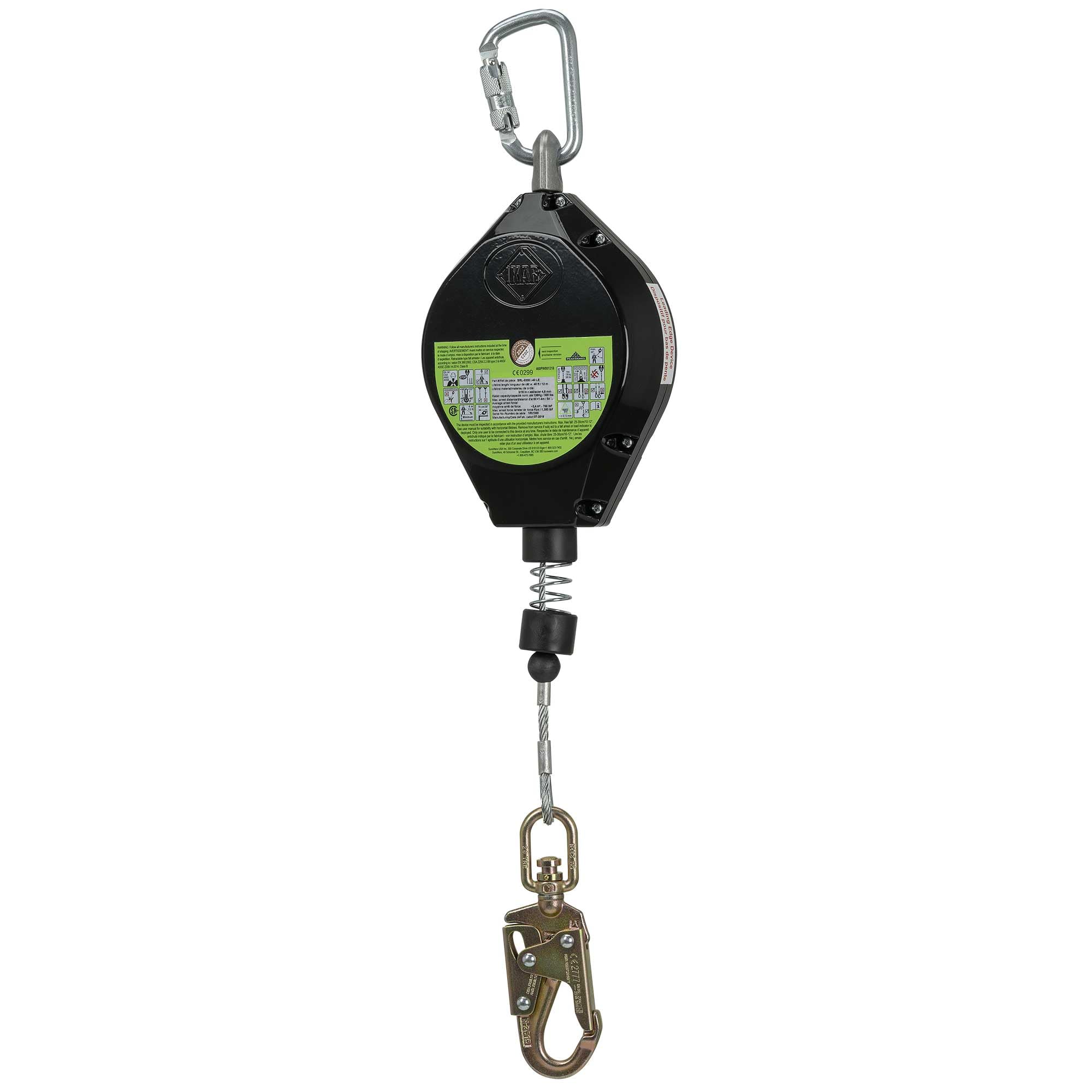 Peakworks Fall Protection Leading Edge Self Retracting Device (SRD) - 40 ft Single Leg Cable w/Swivel Snap Hook - Certified ANSI Z359.14-2021 Class 2
